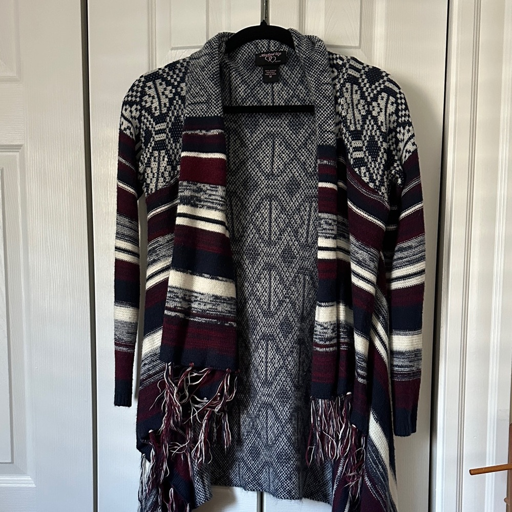 Hooked Up by IOT Striped Cardigan in Navy and Burgundy